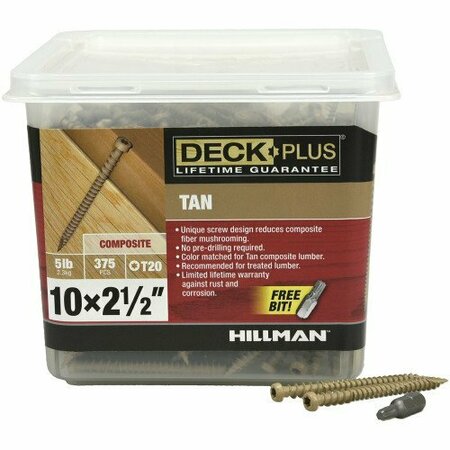 Hillman Deck Screw, #10 x 2-1/2 in, Steel, Trim Head, Torx Drive 48452